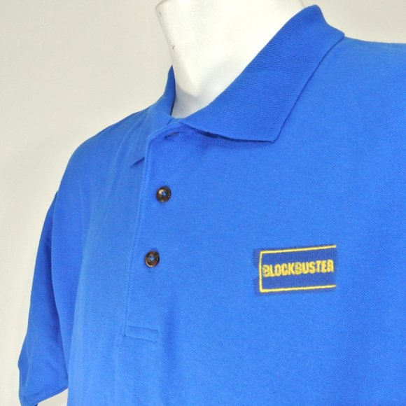 BLOCKBUSTER VIDEO Vintage Employee Uniform Polo Shirt Blue NEW Size XL - Picture 3 of 10